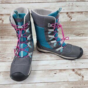 KEEN Hoodoo Girls Size 6 Snow Boots Waterproof Insulated Big Kid Gray Blue Pink